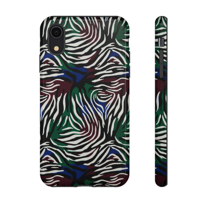 Zebra Camo Tough Phone Case – Green & Blue Animal Print Protective Cover