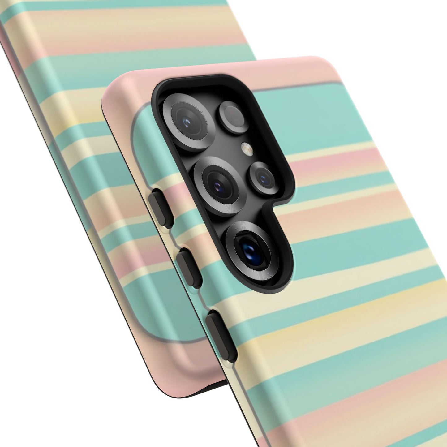 Pastel Striped Tough Phone Case — Mint, Peach & Cream Protective Cover