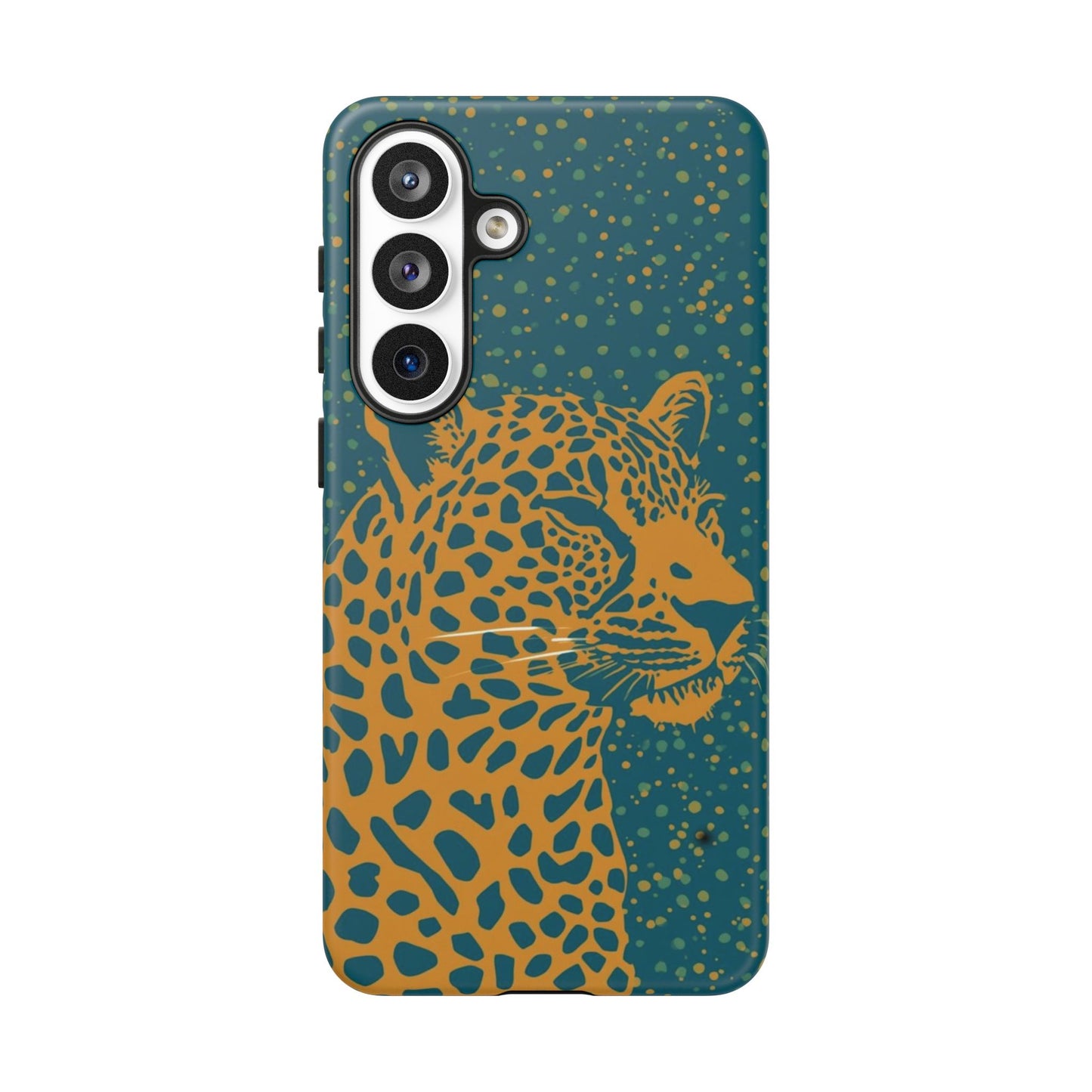 Leopard Print Tough Phone Case — Gold Panther on Teal, Protective iPhone Cover