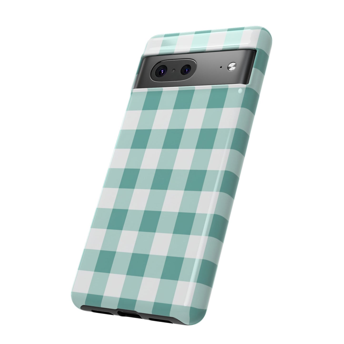 Mint Green Buffalo Check Tough Phone Case — Durable Plaid Protective Cover
