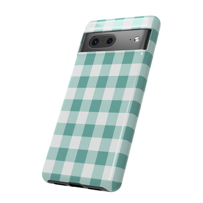 Mint Green Buffalo Check Tough Phone Case — Durable Plaid Protective Cover
