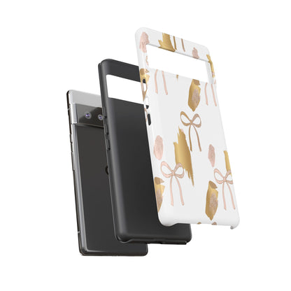 Phone Case — Gold Brushstroke & Blush Bow Pattern