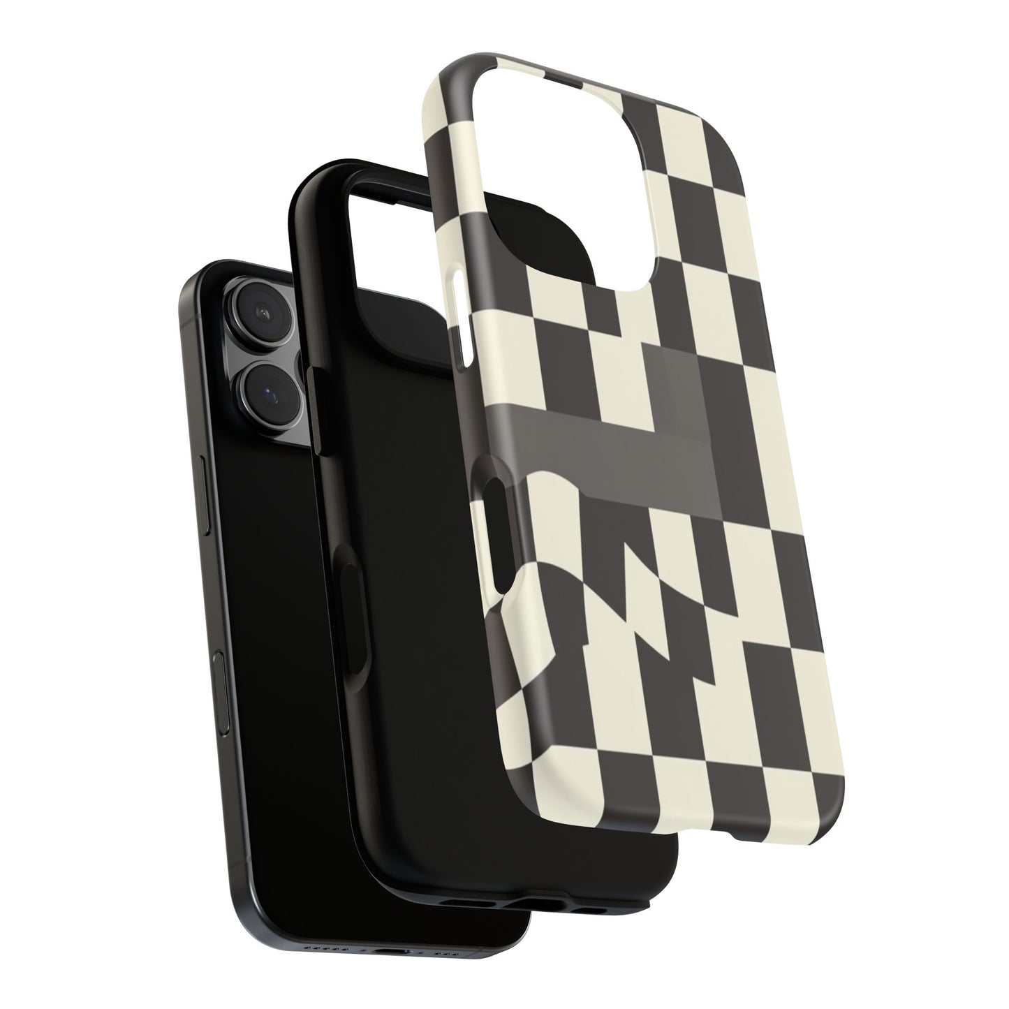 Checkerboard Wave Phone Case — Black & Cream Graphic Tough Case