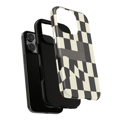 Checkerboard Wave Phone Case — Black & Cream Graphic Tough Case