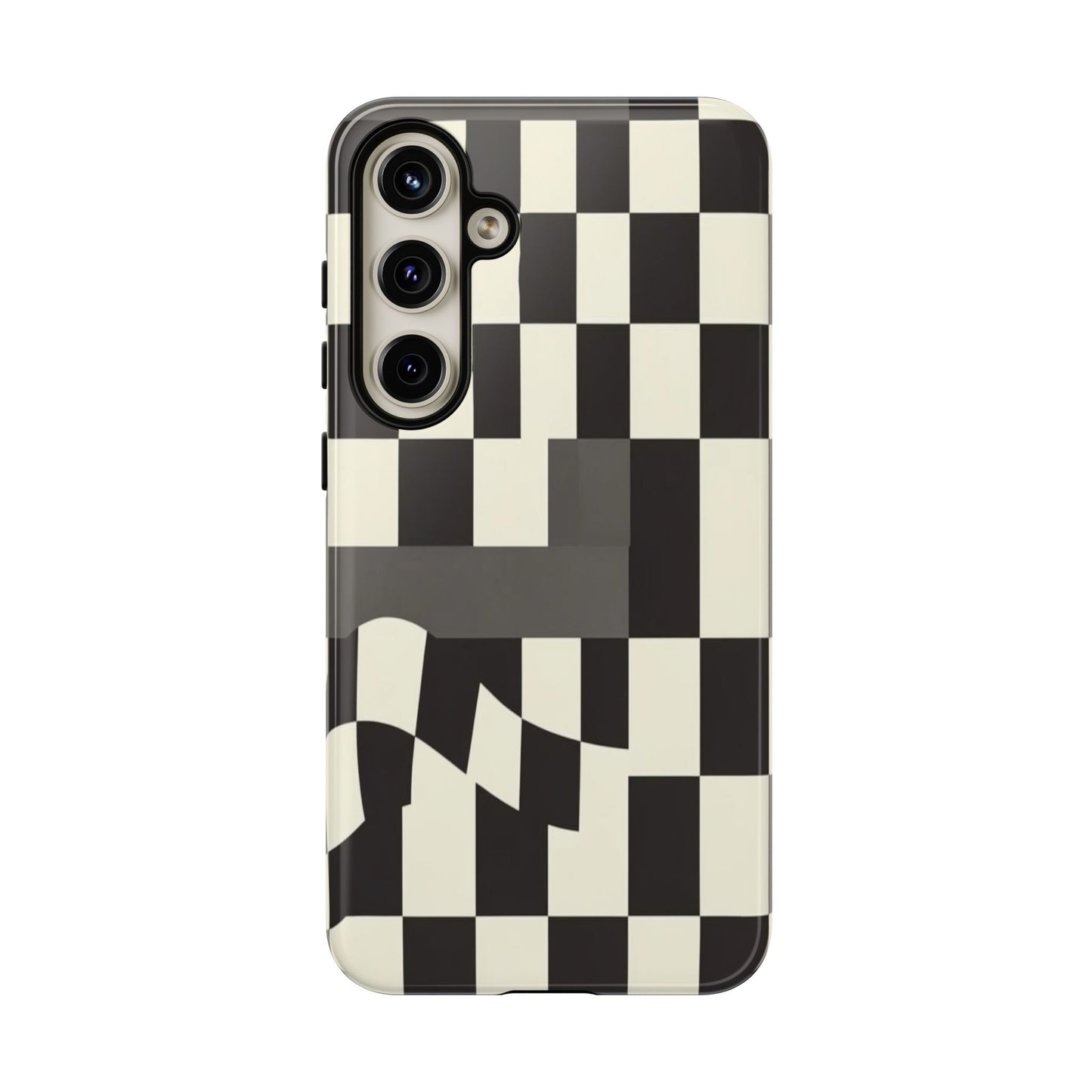 Checkerboard Wave Phone Case — Black & Cream Graphic Tough Case