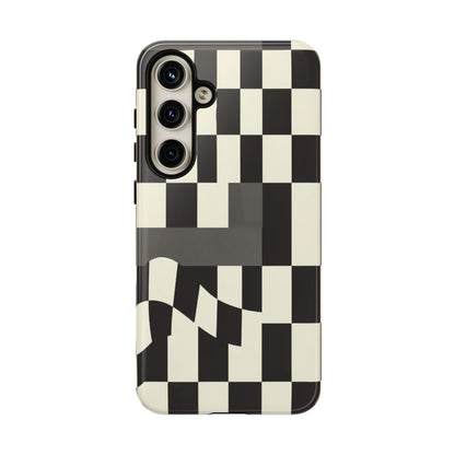 Checkerboard Wave Phone Case — Black & Cream Graphic Tough Case