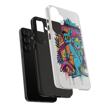 Kangaroo & Koala Surf Phone Case — Retro Neon Beach Art Tough Case