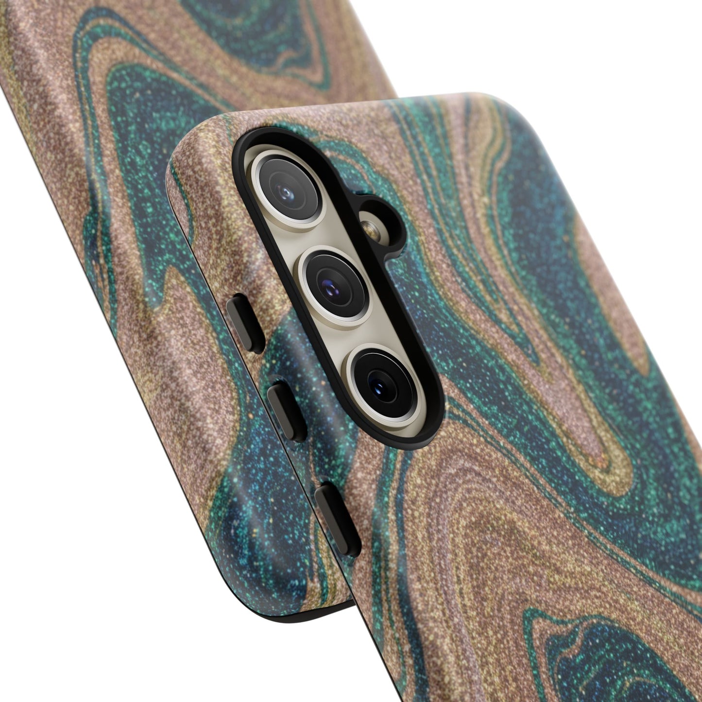 Marbled Teal & Gold Phone Case — Glitter Swirl Tough Case