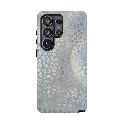 Grey Leopard Print Tough Phone Case — Durable Protective iPhone Cover
