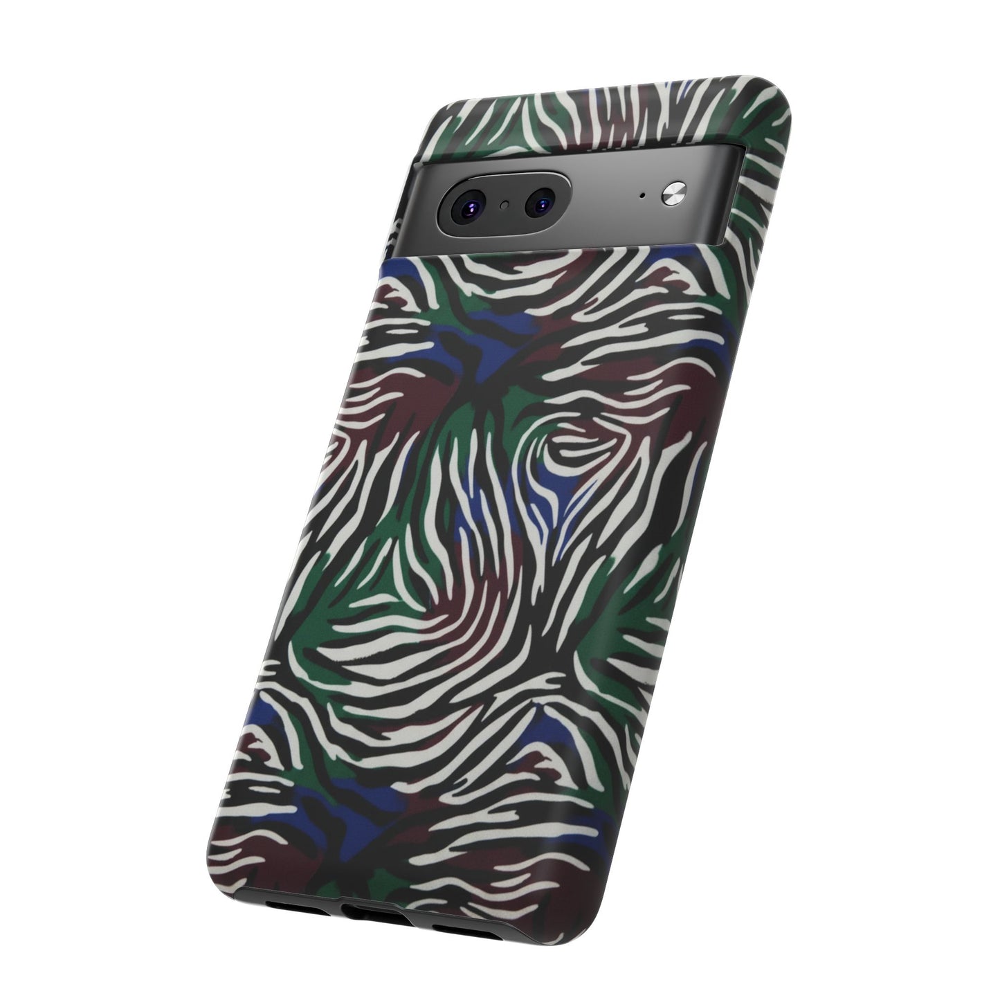 Zebra Camo Tough Phone Case – Green & Blue Animal Print Protective Cover