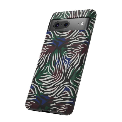 Zebra Camo Tough Phone Case – Green & Blue Animal Print Protective Cover