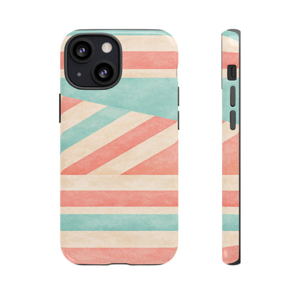 Pastel Stripes Tough Phone Case – Retro Coral & Teal Protective Cover