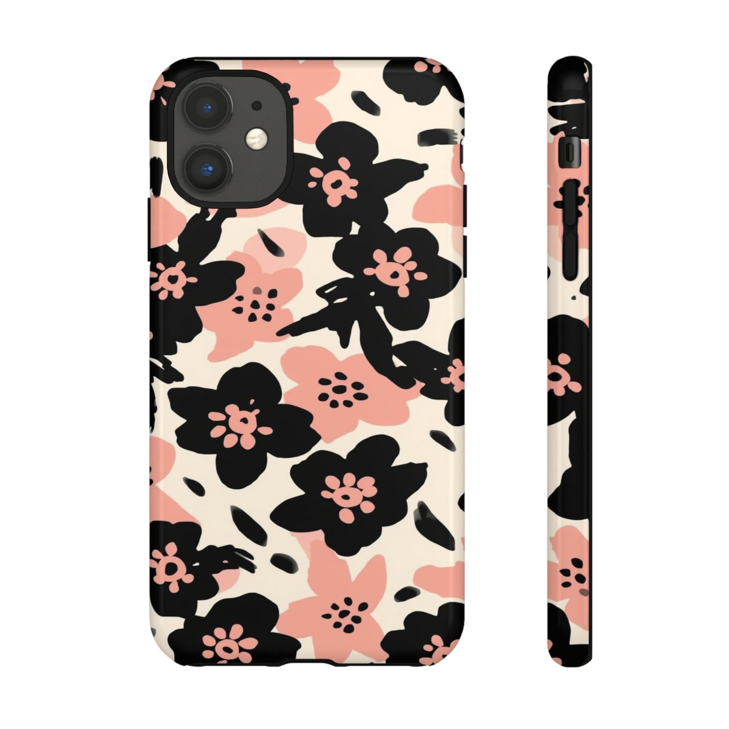 Floral Phone Case — Pink & Black Retro Blossom Protective Cover