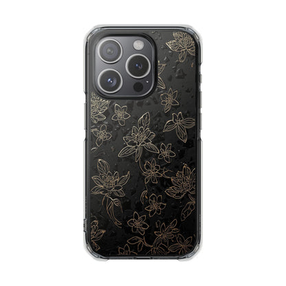 Clear Magnetic Impact Phone Case — Subtle Gold Floral Design