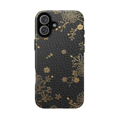 Floral Gold Foil Leather Texture Tough Phone Case