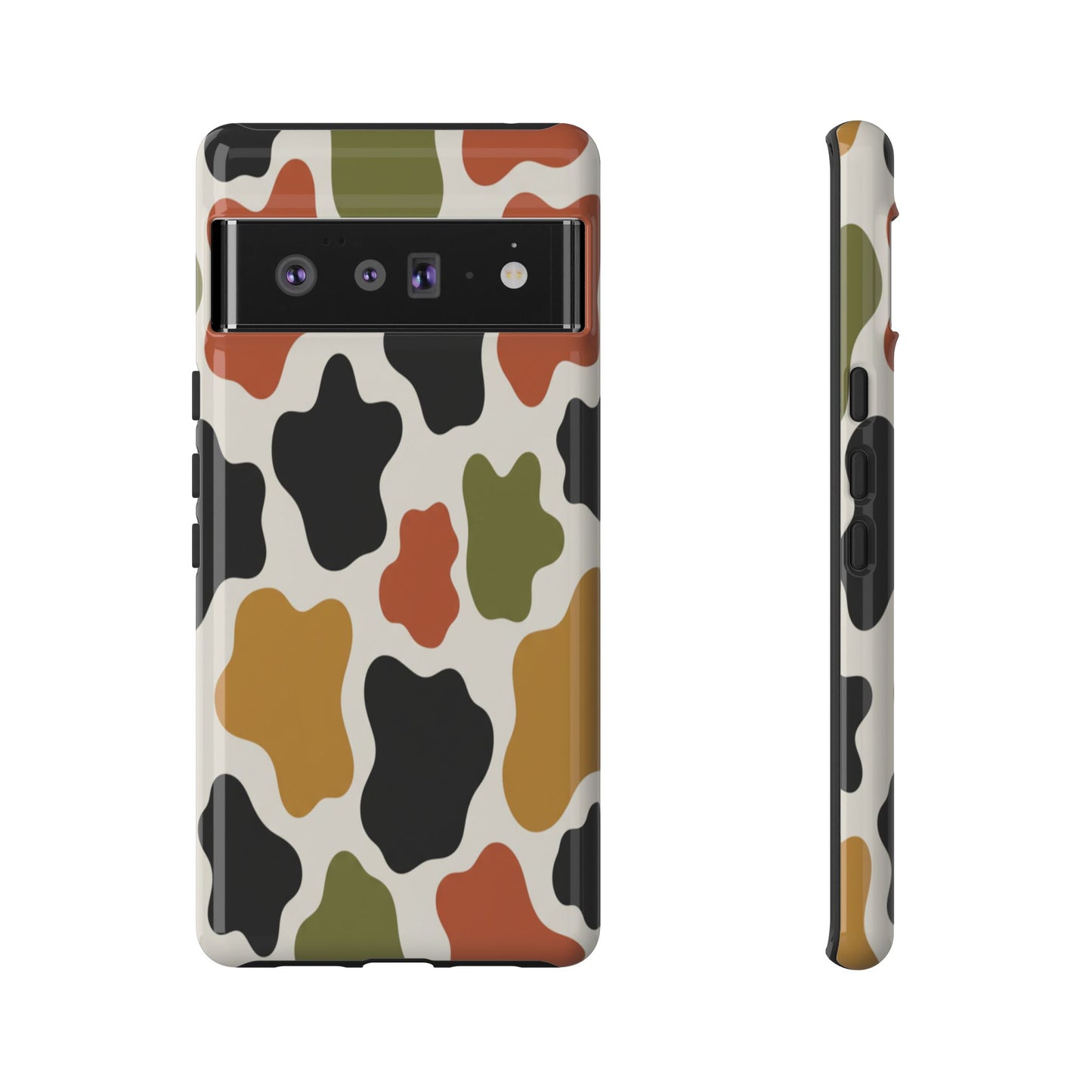 Camouflage Pattern Tough Phone Case – Retro Olive, Rust & Mustard Protective Cover