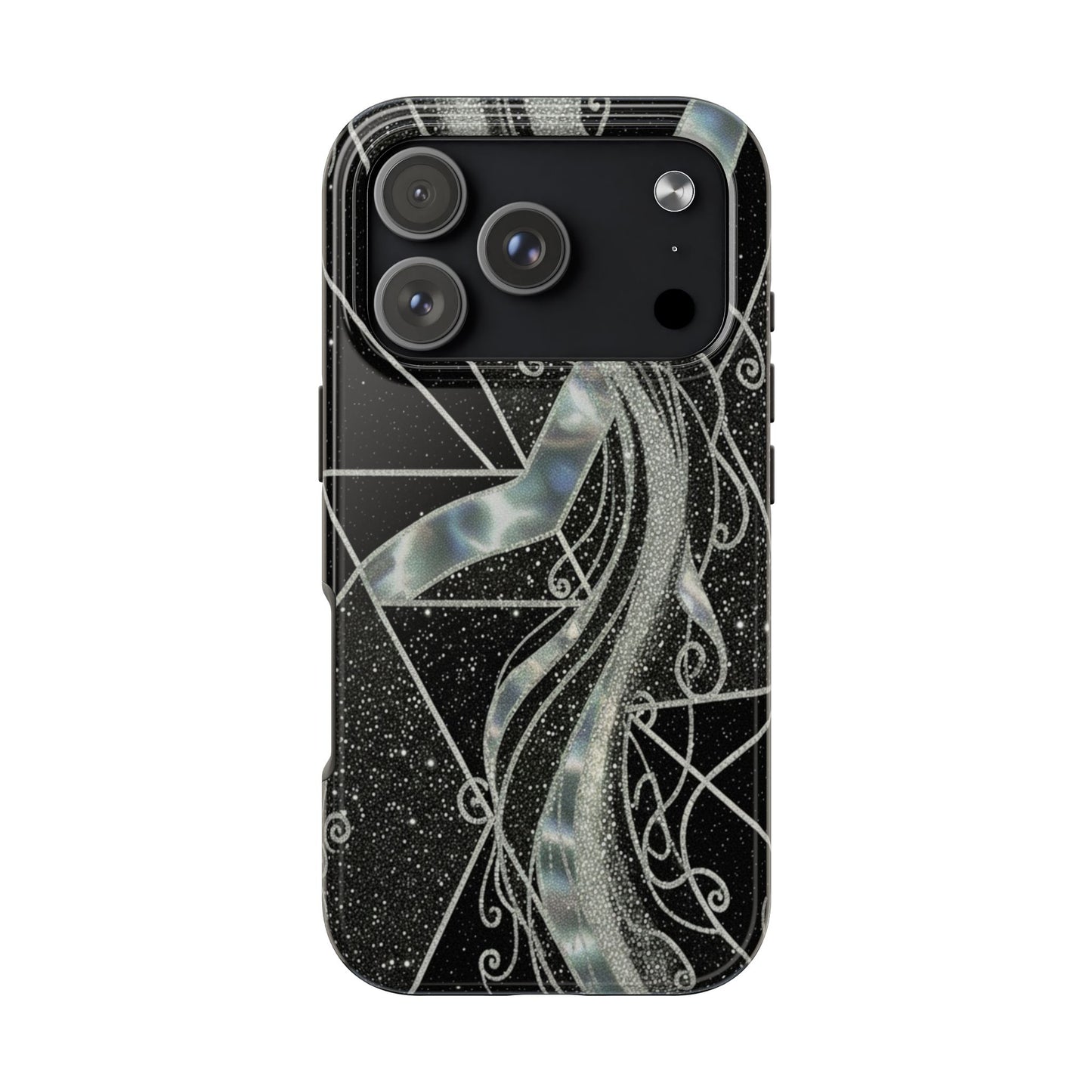 Geometry Tough Phone Case — Iridescent Ribbon on Black Celestial Background