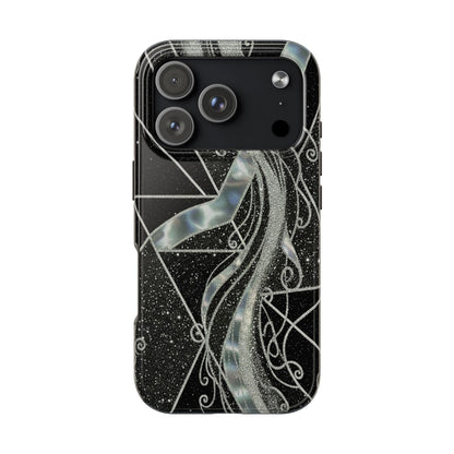 Geometry Tough Phone Case — Iridescent Ribbon on Black Celestial Background