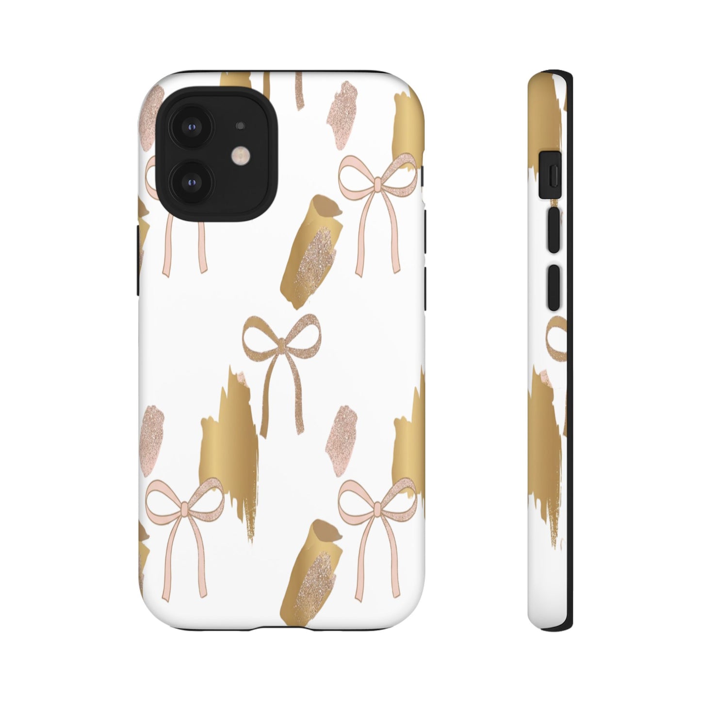Phone Case — Gold Brushstroke & Blush Bow Pattern