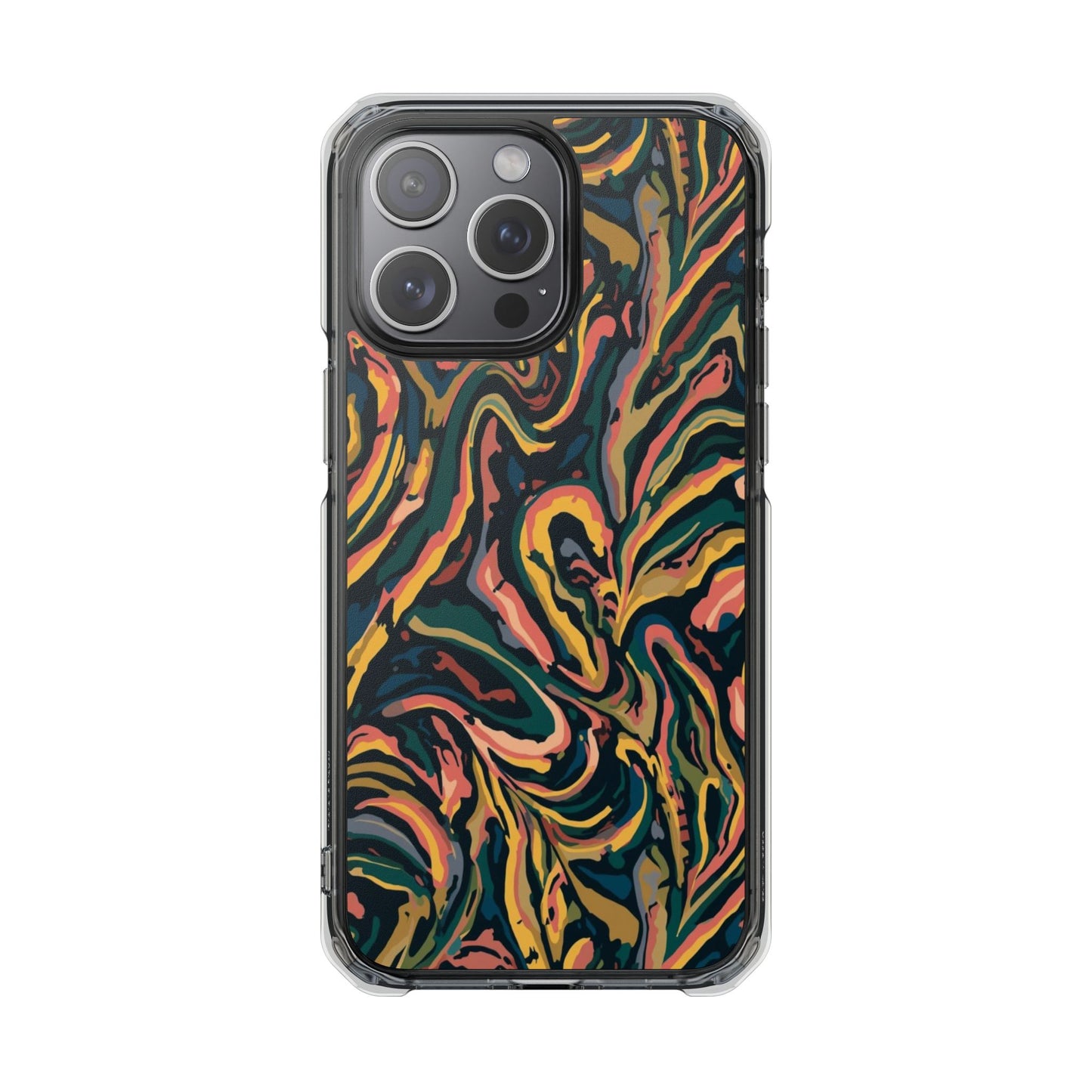 Abstract Swirl Magnetic Clear Phone Case — Yellow & Green Marble Impact Cover