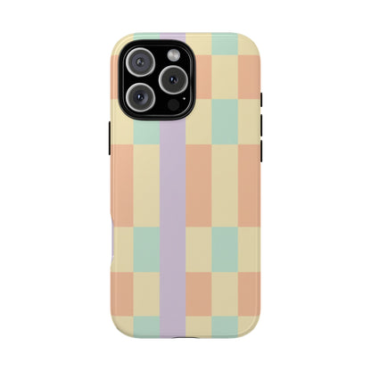Pastel Checkered Phone Case — Retro Stripe Tough Case