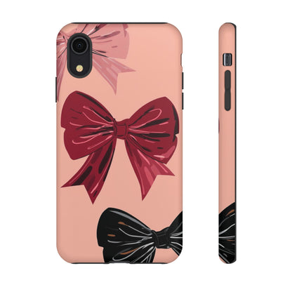 Bow Pattern Tough Phone Case — Pink, Red & Black Decorative Bows
