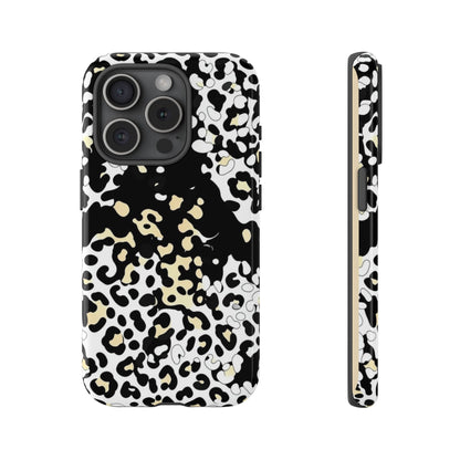 Leopard Splash Tough Phone Case — Black & Cream Animal Print Protective Cover