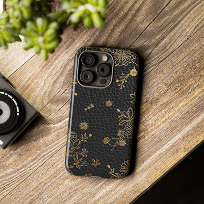 Floral Gold Foil Leather Texture Tough Phone Case