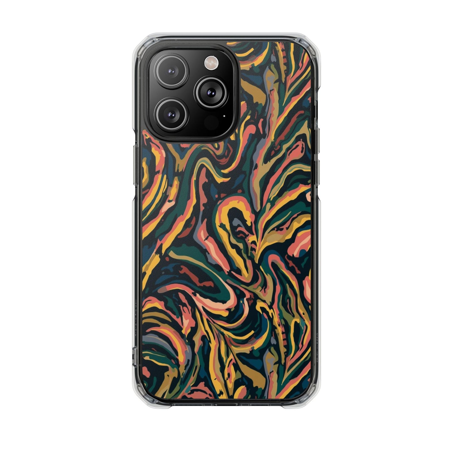 Abstract Swirl Magnetic Clear Phone Case — Yellow & Green Marble Impact Cover