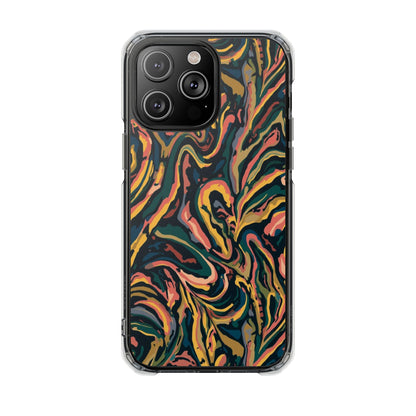 Abstract Swirl Magnetic Clear Phone Case — Yellow & Green Marble Impact Cover