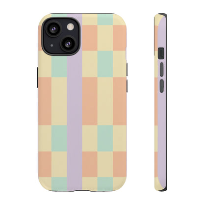 Pastel Checkered Phone Case — Retro Stripe Tough Case