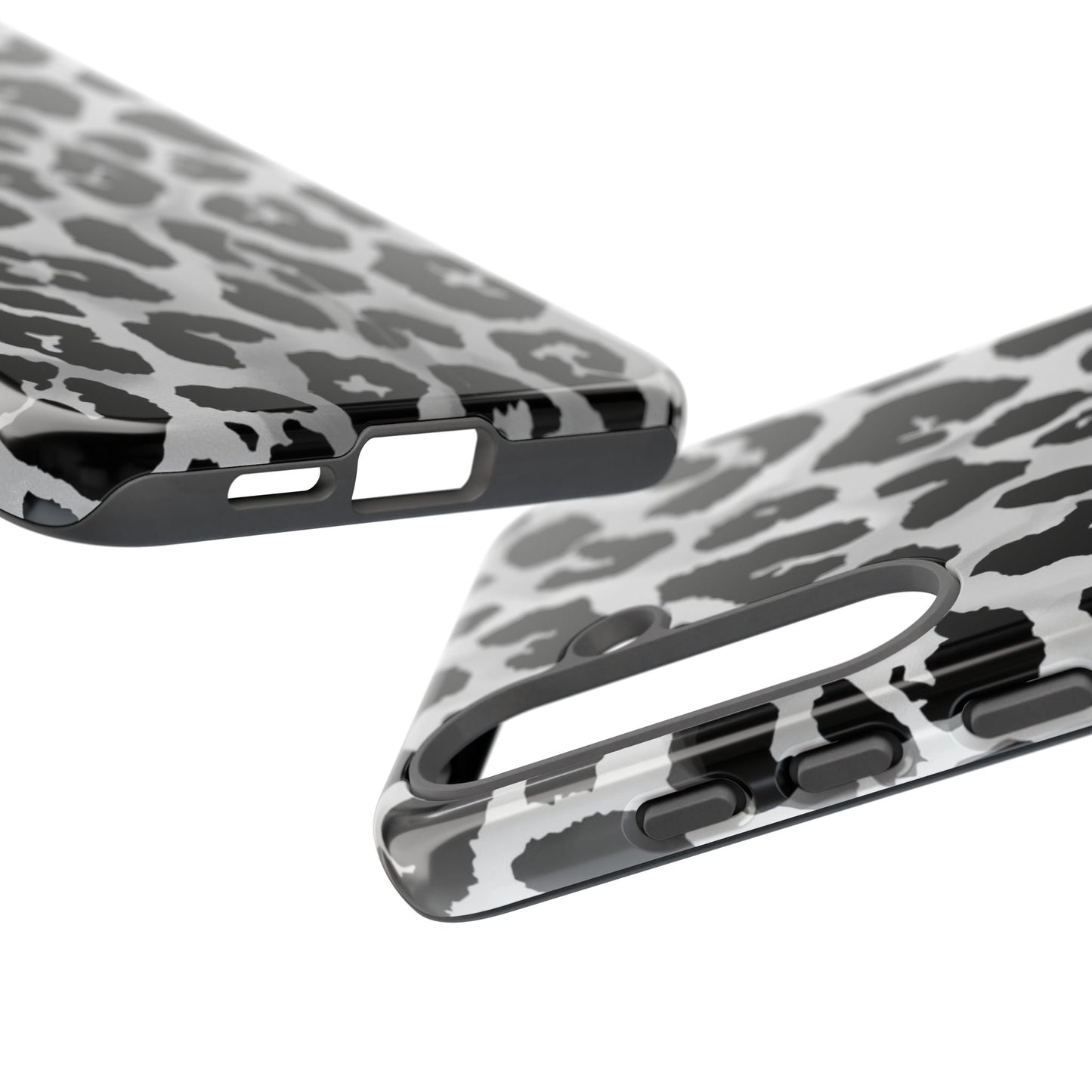 Leopard Print Tough Phone Case – Black & White Animal Pattern Protective Cover