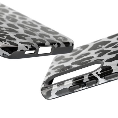 Leopard Print Tough Phone Case – Black & White Animal Pattern Protective Cover