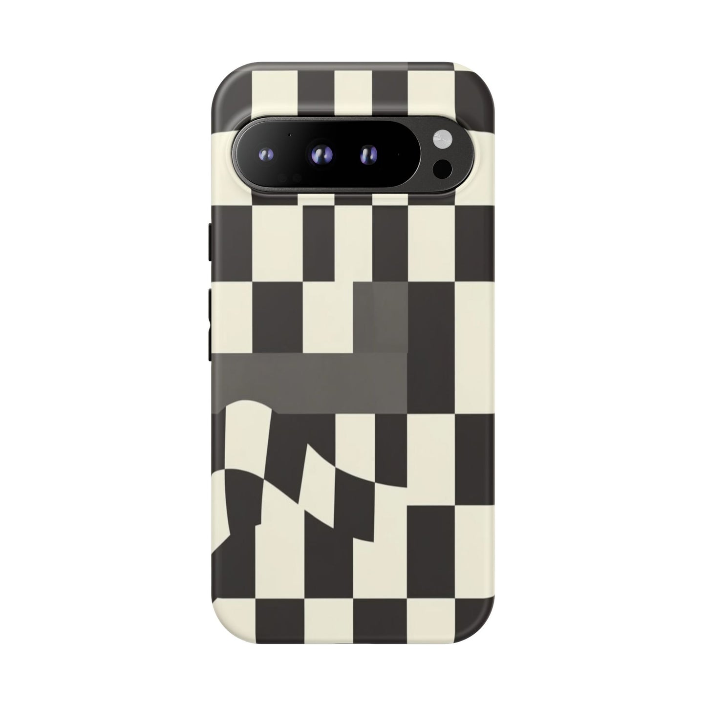 Checkerboard Wave Phone Case — Black & Cream Graphic Tough Case