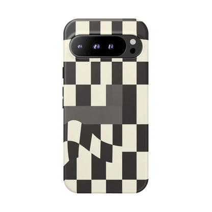 Checkerboard Wave Phone Case — Black & Cream Graphic Tough Case