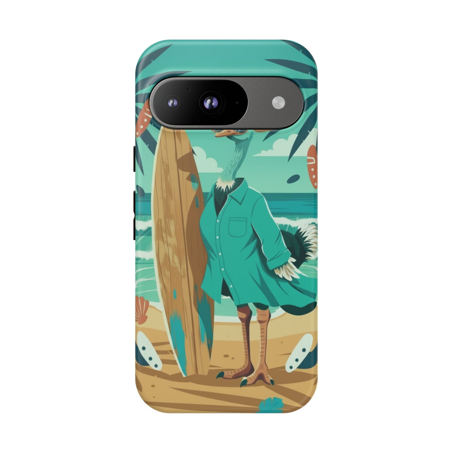 Phone Case — Retro Dressed Seagull Surfing Beach Illustration