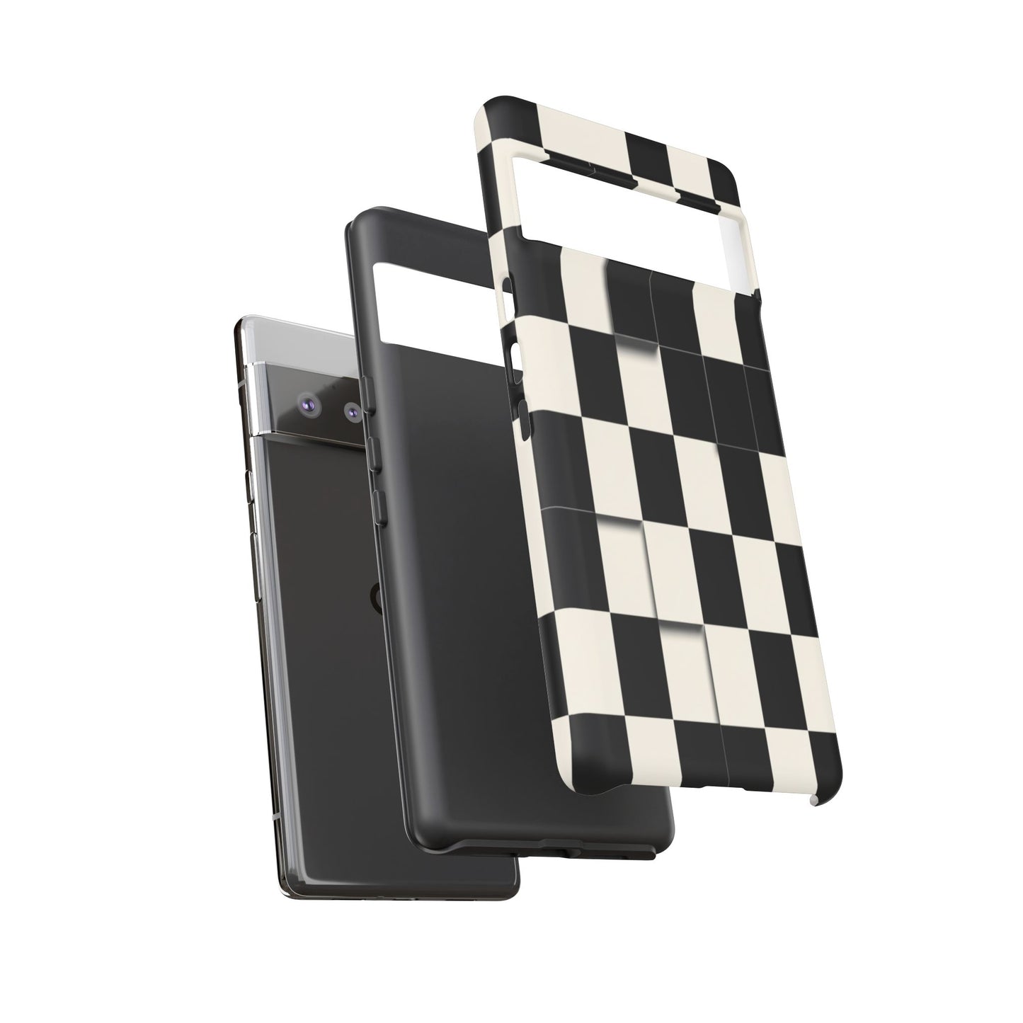 Checkerboard Tough Phone Case — Classic Black & Cream Grid Protective Cover