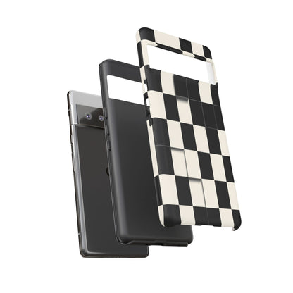 Checkerboard Tough Phone Case — Classic Black & Cream Grid Protective Cover