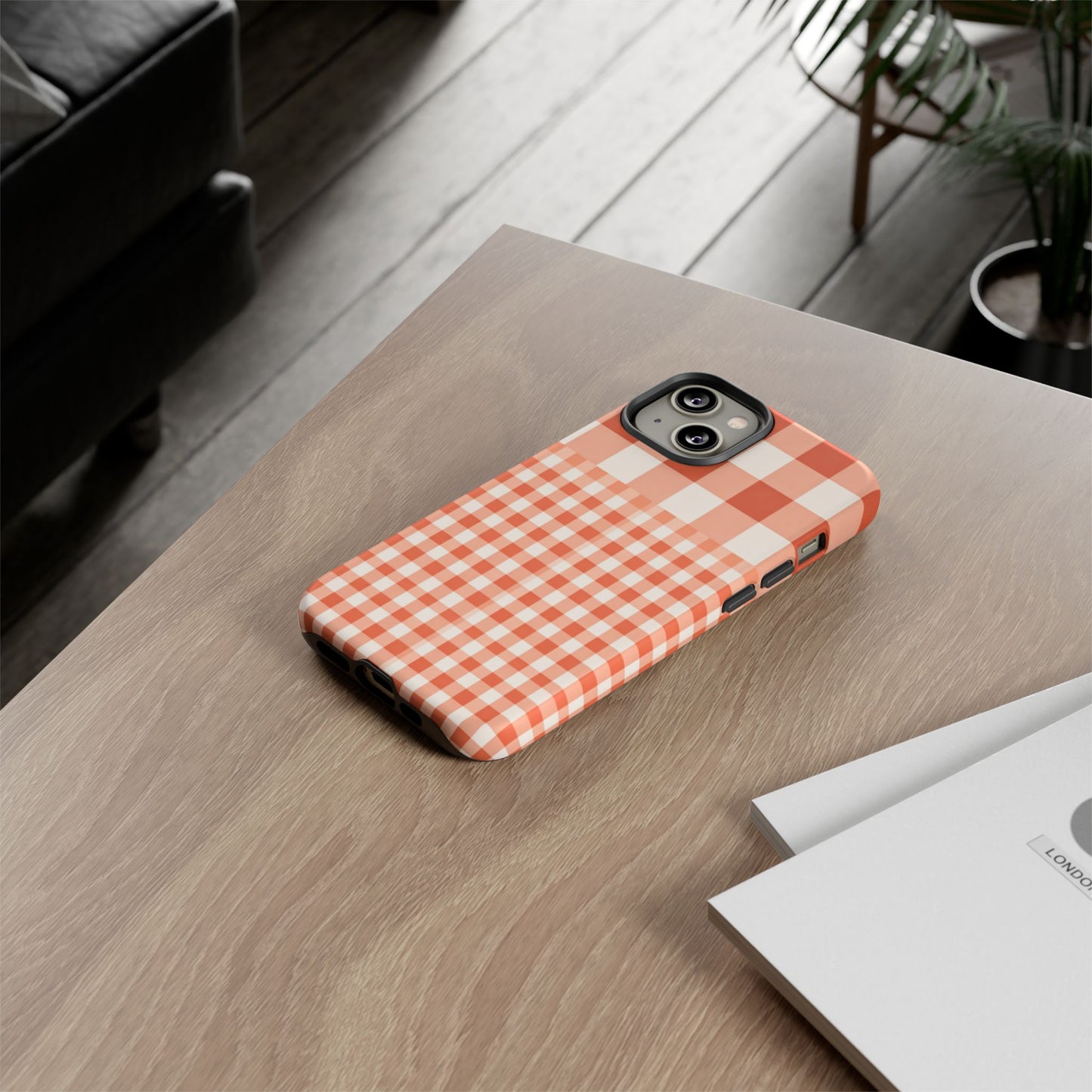 Buffalo Check Tough Phone Case — Orange Gingham Protective Cover