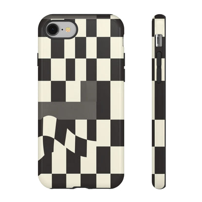 Checkerboard Wave Phone Case — Black & Cream Graphic Tough Case