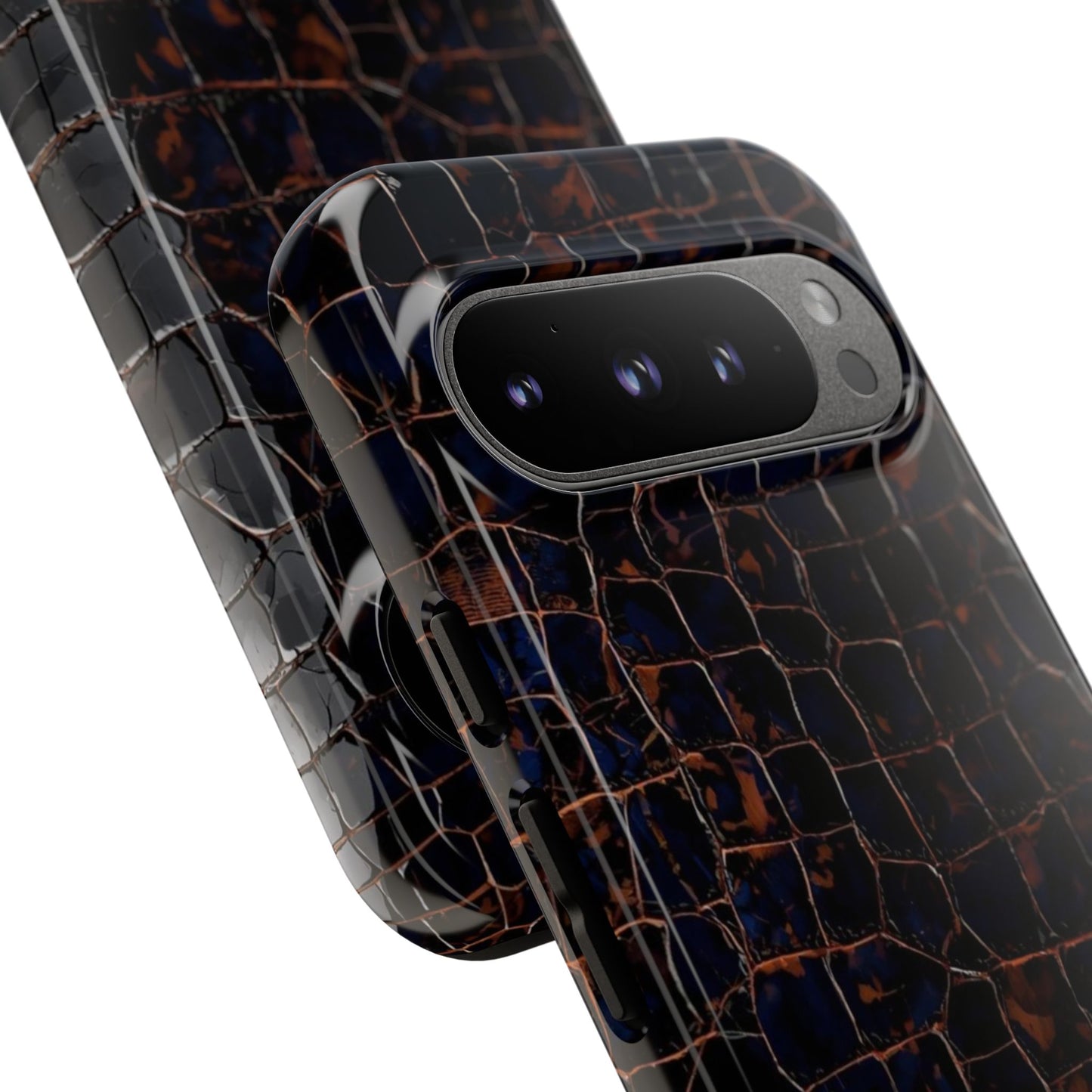 Croc-Embossed Tough Phone Case — Shockproof Black Alligator Texture