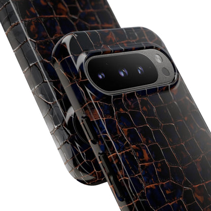 Croc-Embossed Tough Phone Case — Shockproof Black Alligator Texture