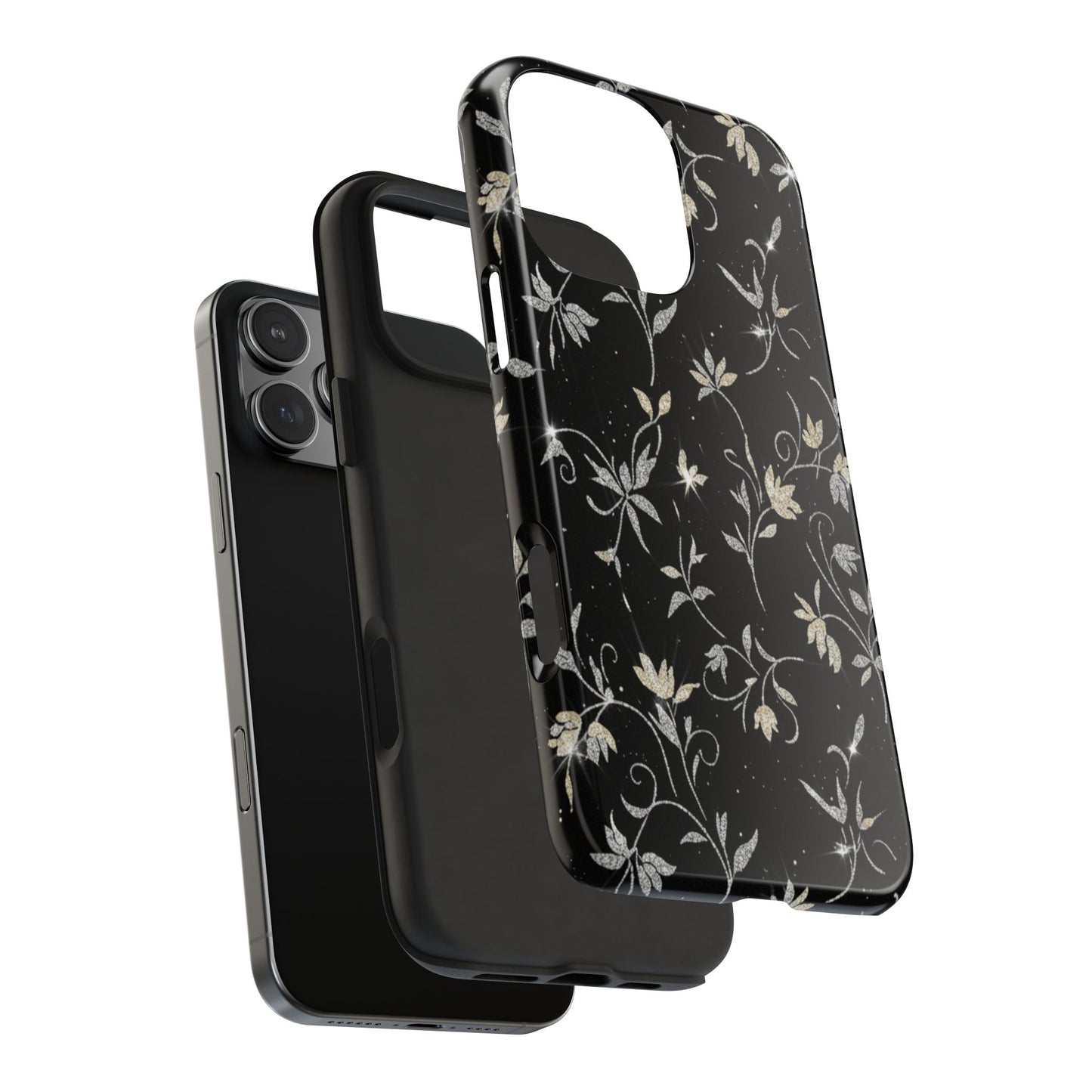 Floral Noir Tough Phone Case — Vintage Black Botanical Protective Cover