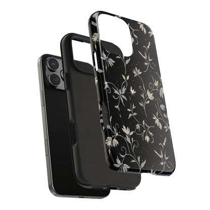 Floral Noir Tough Phone Case — Vintage Black Botanical Protective Cover
