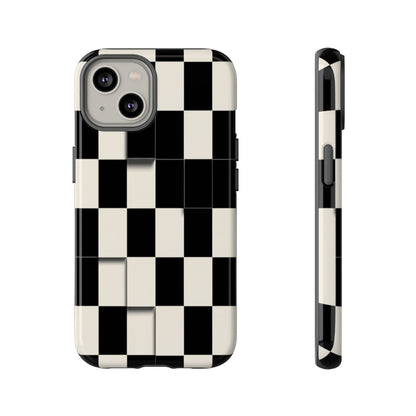 Checkerboard Tough Phone Case — Classic Black & Cream Grid Protective Cover