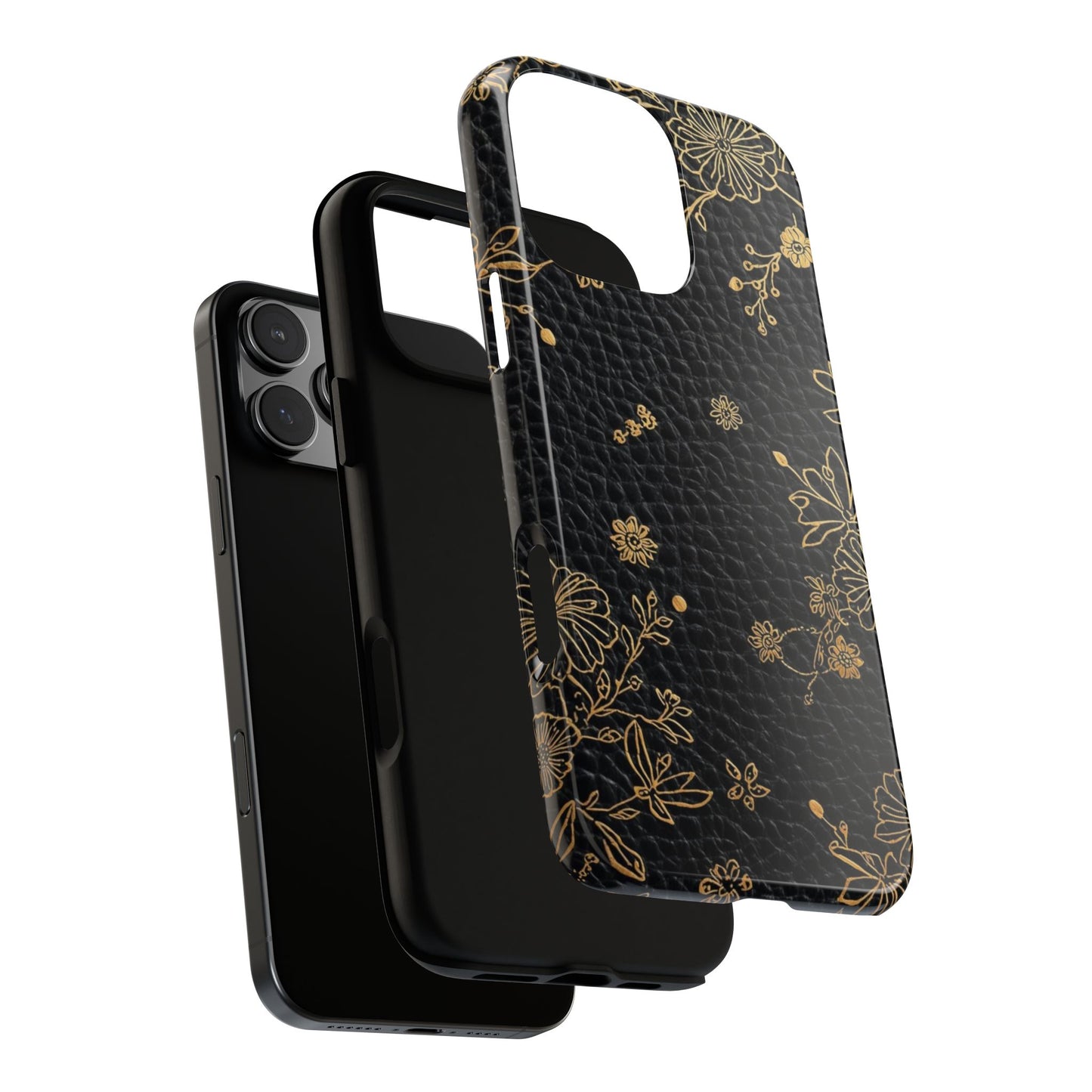 Floral Gold Foil Leather Texture Tough Phone Case