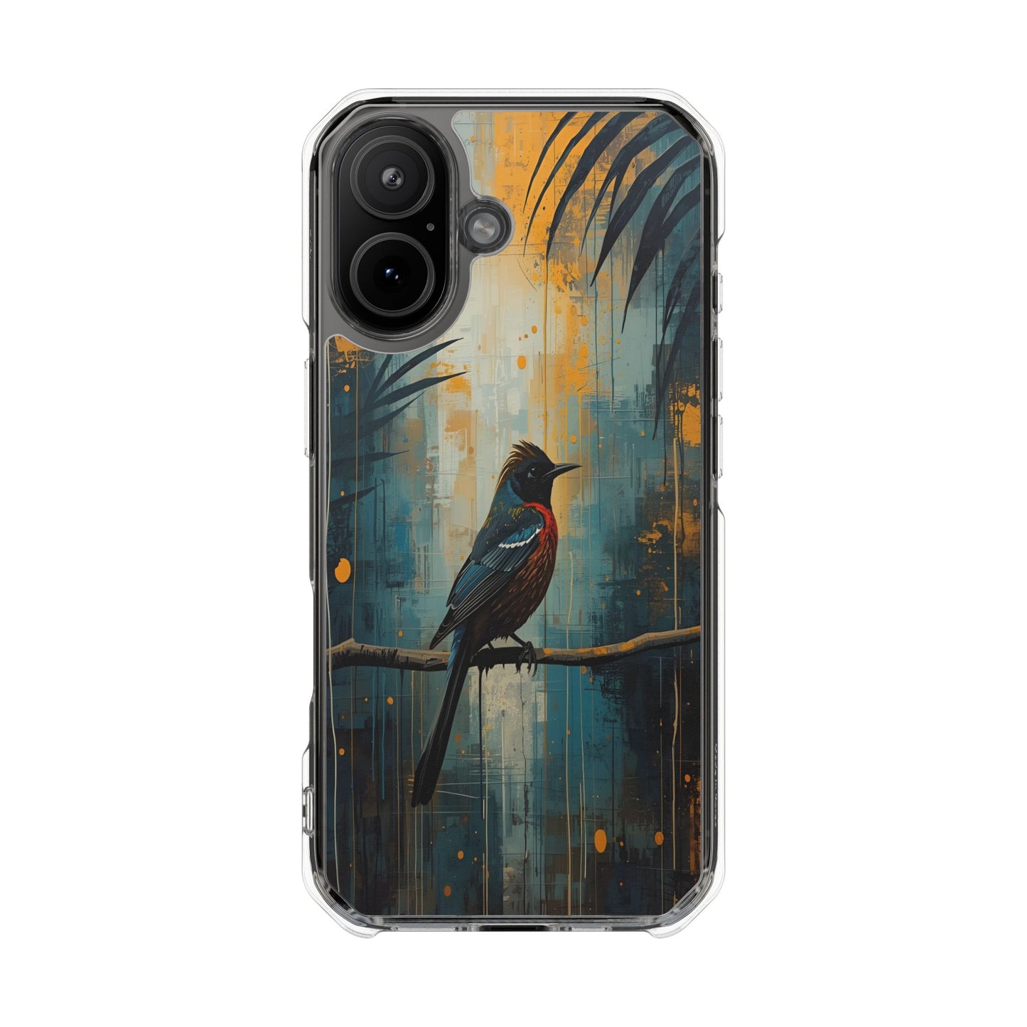 Clear Magnetic Phone Case — Artful Tūī Bird on Branch Design