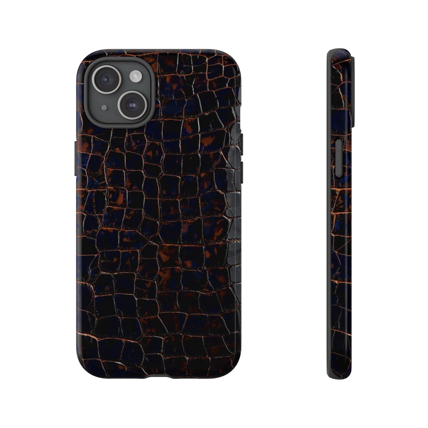 Croc-Embossed Tough Phone Case — Shockproof Black Alligator Texture