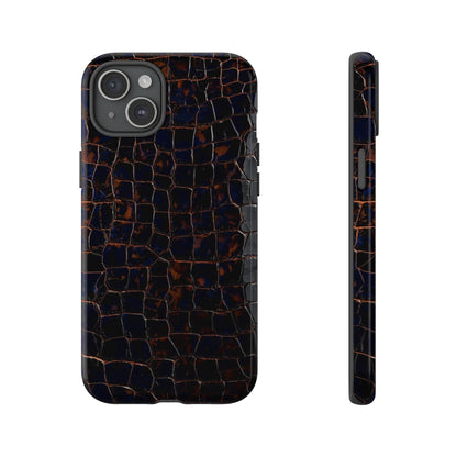 Croc-Embossed Tough Phone Case — Shockproof Black Alligator Texture