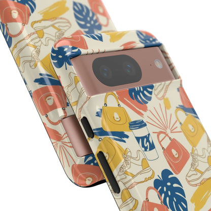 Tough Cases: Retro Summer Pattern Phone Case – Sunglasses, Sneakers & Tropical Leaves